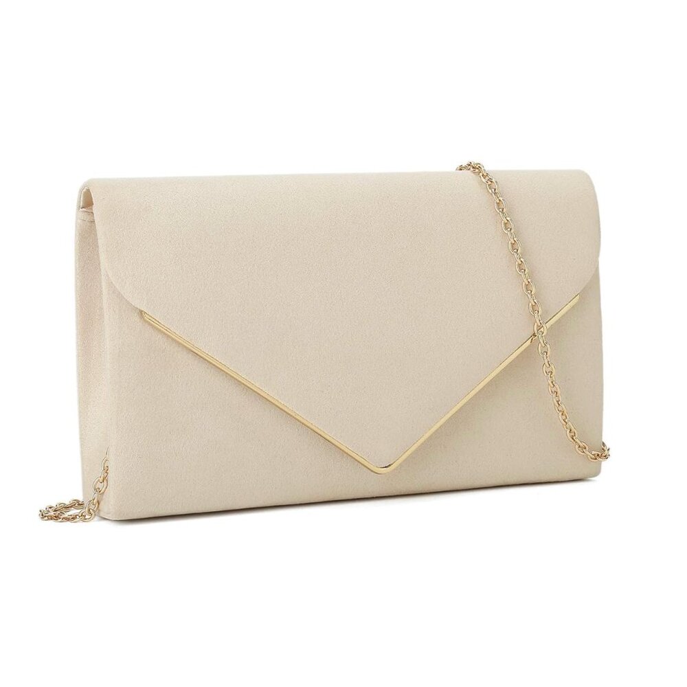 Faux Suede Evening Clutch Handbag - Beige